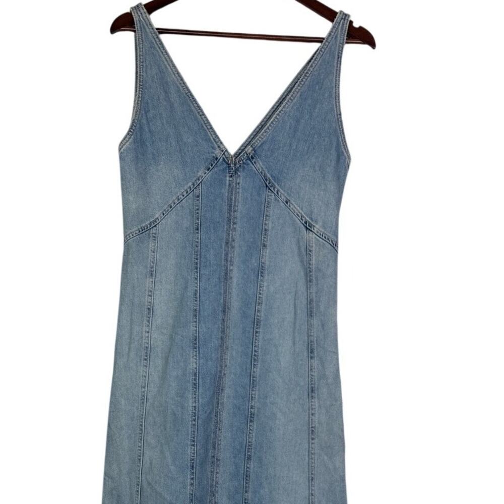 Zara Oversized Denim Seamed V Neck Sleeveless Midi Dress Side Zip Up S Blue Wash - Picture 4 of 16